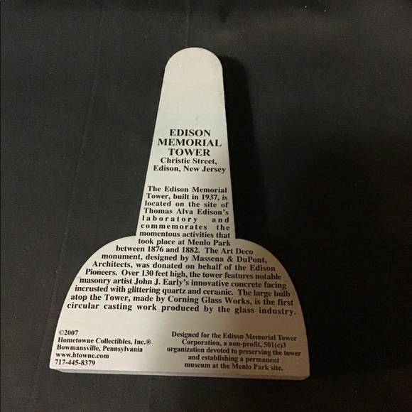 HOMETOWN COLLECTIBLES 2007 WOODEN SHELF SITTER EDISON MEMORIAL TOWER NJ - Picture 2 of 2